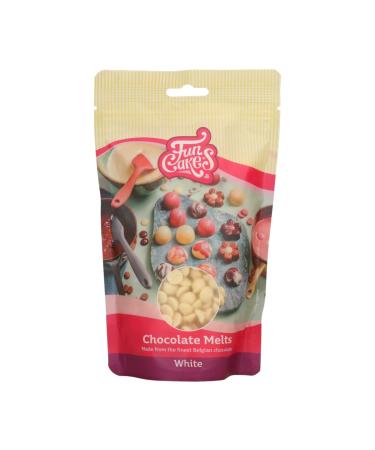 FunCakes Pistoles White Chocolate: Melt chocolate to make sweet candies, drips, icing, drizzles. Easy melting in the microwave or in a bain-marie, halal. 350g.
