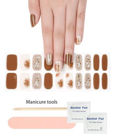 TrueShei Brown Flowers UV Gel Nail Foils - 20 pcs Self-Adhesive Nail Film Stickers | Perfect Gellack Wraps for Stunning Nail Art - Buy Online on GoSupps.com