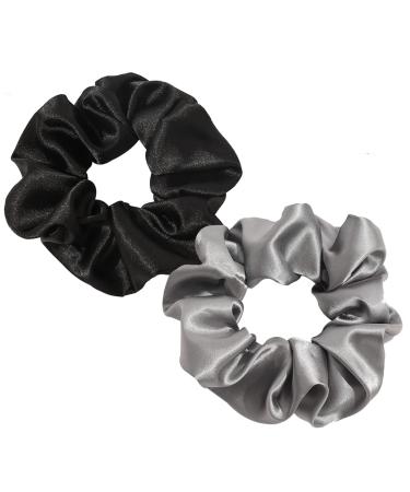 Androxeda 2 pieces 100% silk hair tie hair rings women ponytail holder hair band elastic hair tie hair band made of silk (dark gray + black) - Buy Online on GoSupps.com