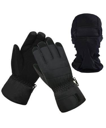 HighLoong Women Ski Gloves, Winter Warmest Waterproof and Breathable Snow Gloves with Free Balaclava for Snowboard, Snowmobile in Cold Weather. Black with Balaclava Small