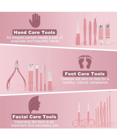 Professional 20-Piece Andrea Manicure Set with Nail Clippers and Scissors in Leather Bag - Pink - Buy Online on GoSupps.com