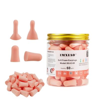 Ear Plugs for Sleeping Noise Cancelling - IMXIAO Reusable Soft Foam Earplugs Noise Reduction  Ultra Soft and Comfortable Earplugs for Sleeping Snoring Travel and All Loud Events 60 Pairs(Pink)