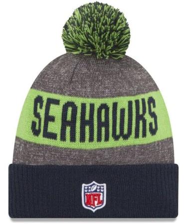 Buy New Era Seattle Seahawks Beanie NFL Sideline Bobble - Grey/Navy/Green - One Size | Free International Shipping - Buy Online on GoSupps.com