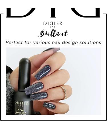 Didier Lab - Premium UV Gel Nail Polish - Brillant No. 10 - Gel Nail Varnish - Nail Art - Long-Lasting High Gloss Wear - Black Gel Nail Polish - Gel Nails - Glitter Gel Nail Polish - Rich Pigment - Buy Online on GoSupps.com