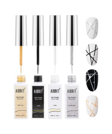 Gel Liner Nail Art Polish Set 10ml  4 Colors Black White Gold Silver Nail Design Paint with Thin Nail Art Brush in Bottle for Swirl Nails Euphoria Nail French Tips Manicure Painting DIY at Home - Buy Online on GoSupps.com