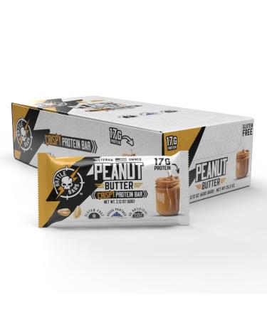 Battle Bars Crispy Protein Bar 17g Protein per Snack Bar - Gluten Free No Artificial Flavors or Colors - Veteran Founded - Peanut Butter (60g) 12 Count Peanut Butter 1 Count (Pack of 12)