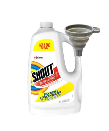Shout Stain Remover Refill 60 Fl Oz. Includes Bonus PureDealUS Collapsible Silicone Funnel for Easy Refilling. 2 Piece Set