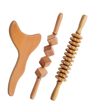 Wood Therapy Massage Tools, 3 pcs Set for Wooden Lymphatic Drainage Tool, Maderoterapia Kit, Maderotherapy Colombiana, Anti Cellulite Massage Set, Roller Lymphatic Drainage Tool, Body Sculpting Tool