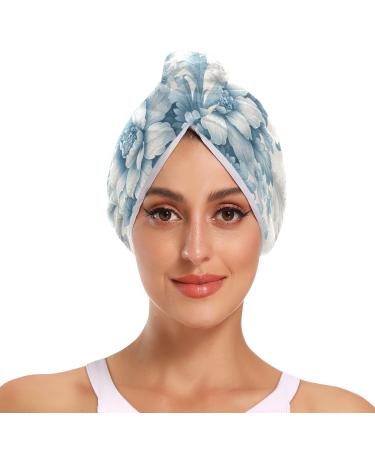 Flower Hair Towel 2 Pack Super Absorbent Hair Drying Towel Quick Dry Hair Turbans Head Towel with Button Twisty Wrap for Women Girls