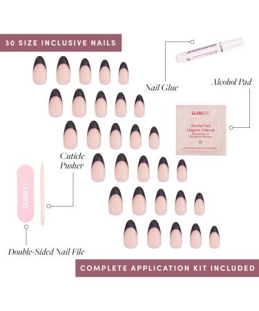 Glamnetic Press On Nails - Caviar | Semi-Transparent Short Almond Nails | Reusable 30 Nail Kit with Glue | 15 Sizes Available - Shop Internationally - Buy Online on GoSupps.com