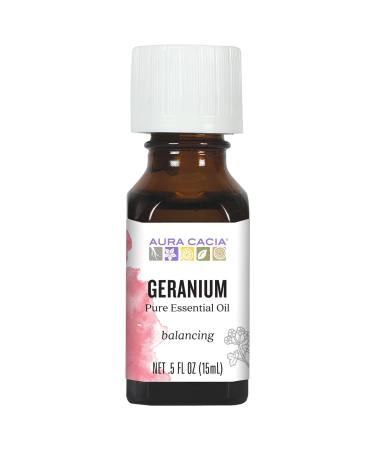Aura Cacia 100% Pure Geranium Essential Oil | GC/MS Tested for Purity | 15 ml (0.5 fl. oz.) | Pelargonium graveolens Geranium 0.5 Fl Oz (Pack of 1)