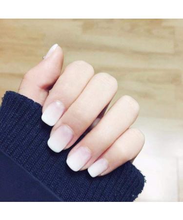 Huil artificial nails pure gradually white pure color wrong nails 24PCs with glue Elegant artificial nails japanese sweet short size lady full nail tip bride