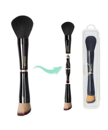 Travel Makeup Brushes with Case 4 in 1 Makeup Brush Set Powder Brush Foundation/Blush Brush Eyeshadow Brush Concealer Brush Double Ended Makeup Brush Ideal for Liquid Cream Powder black-plastic case
