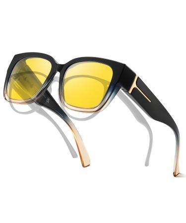 TJUTR Oversized Fit Over Blue Light Blocking Glasses and Computer Eyewear for Women TB7511 Blue Brown/Yellow Light Yellow