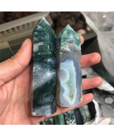 Double Happy Healing Crystal - Natural Green Moss Agate Quartz Point Tower (70-90mm) | Healing Crystals for Home Decoration & Unique Gifts - Buy Online on GoSupps.com
