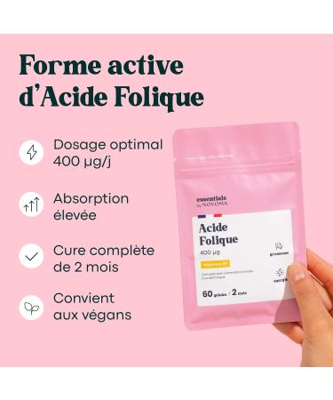 Folic Acid 400 g Vitamin B9 Design and Pregnancy Supports Pregnant Women 60 Vegetal Capsules 2 Months Cure Made in France Essentials by Novoma - Buy Online on GoSupps.com