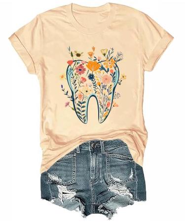 Floral Tooth Shirt Floral Tooth Dental Assistant Dental Assistant Shirt for Women Men Large Khaki