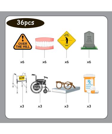36 Pieces Over The Hill Cupcake Toppers Old Age Cake Decorations Funny Over The Hill Birthday Decor Old People Retirement Party Supplies - Buy Online on GoSupps.com