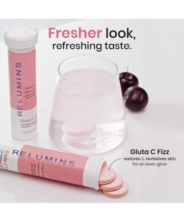 Relumins Gluta C Fizz - High Dose Fast Absorption 500mg Glutathione & 1000mg Vitamin C - Cherry Flavored Effervescent Tablets | Detox Collagen Boost | for Glowing Rejuvenated Skin - 15 Tablets x 2 2 Bottles - Buy Online on GoSupps.com