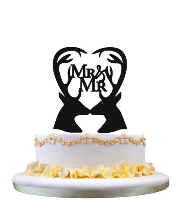 Gay Wedding Cake Topper- Mr & Mr Cake Topper with 2 Deers Silhouette Perfect for Same Sex Wedding