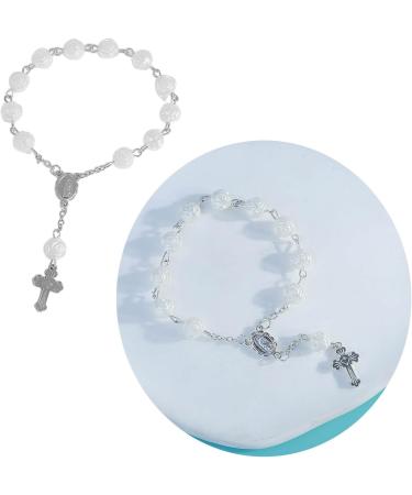 Oralgo Handmade Adjustable Rosary Bracelet | Silver Pearl Wrist Jewelry | Comfort Fit Religious Prayer Strap - Buy Online on GoSupps.com