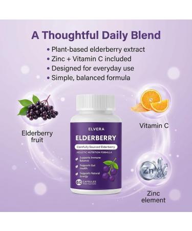 ELVERA Elderberry Gut Support Complex Organic Black Elderberry Capsules with Zinc & Vitamin C for Digestive Balance Immune Support (1) - Buy Online on GoSupps.com
