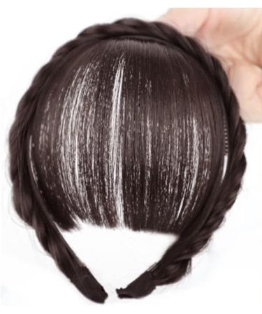 Fluffy Fake Hair Band Bangs Heat Resistant Wig - Dark Brown with Sideburns - Trendy Braid Headband Hair Extension - Buy Online on GoSupps.com