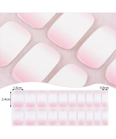 20pcs Semi Cured Gel Nail Strips Gel Nail Wraps Nail Stickers Soft Long Lasting Self Adhesive Nail Wraps with Nail File and Wooden Stick (Pink White Ombre) - Buy Online on GoSupps.com