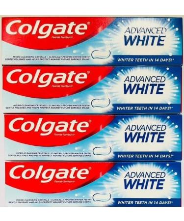 Swiss 4 Pack Bundle Colgate Advanced White Fluoride Toothpaste 100ml x 4 Whiter teeth in 14 days MicroCleansing Crystals Clinically proven Protects against surface stains