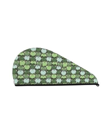 Cute Frog Cartoon Microfiber Hair Towel Soft Super Absorbent Hair Towel Wrap for Women Coral Velvet Quick Dry Hair Cap for Long Short Curly and Thick Hair