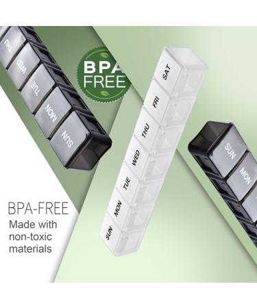 Argojolo Weekly Pill Organizer - 7 Day BPA-Free Medication Planner (2 Pack Black/White) - Travel-Friendly Pill Box for Tablets, Supplements, Vitamins - Buy Online on GoSupps.com
