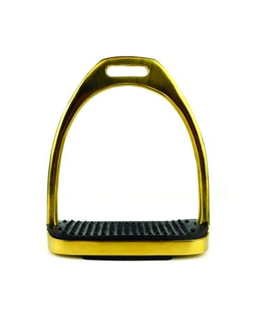 AK Stainless Steel Plane Horse Riding Equestrian Stirrups with Black Treads (Gold 4.50'') 4.50'' Gold - Buy Online on GoSupps.com