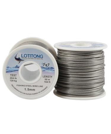 LOTITONG 50 Meters 264lb Fishing Steel Wire line 7x7 49 Strands Trace Coating Wire Leader Coating Jigging Wire Lead Fish Jigging Line Fishing Wire Stainless Steel Leader Wire 1.5mm