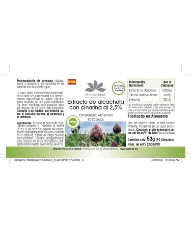 Herbadirekt Artichoke Extract 2.5% Cynarin 90 Capsules - Vegan | Warnke Vitalstoffe - Buy Online on GoSupps.com