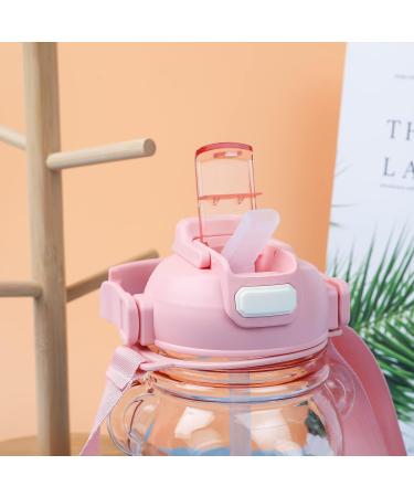 Xbaihuix Kawaii Bear Straw Bottle - Large Capacity Cartoon Kids Bear Water Bottle | Cute Pink Design with Double Drink Ports, Strap, and Straw - Buy Online on GoSupps.com