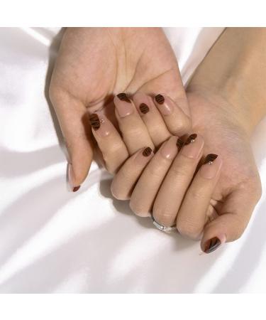 Sethexy Bling False Nails - Strass Tiger Stripe Pink Square Acrylic Nails (24 pcs) for Women & Girls | Trendy Short Fingernails - Buy Online on GoSupps.com