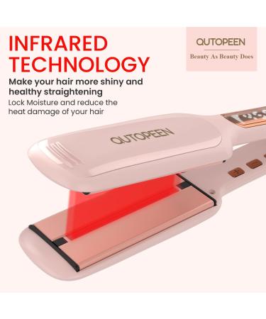 Fashion Pink Infrared Hair Straightener - 2 Inch Professional Ceramic Flat Iron with Big Temp Display Dual Voltage 140F-450F Degree - Buy Online on GoSupps.com