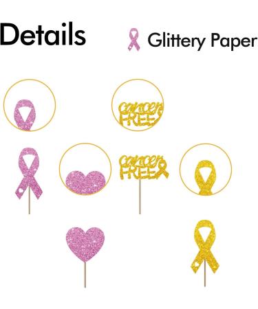 Cancer Free Cupcake Toppers Breast Cancer Awareness Cupcake Toppers Cancer Warrior/Survior Dessert Picks Pink Power Hope Ribbon Sign Party Decoration - Pink & Gold Glitter - Buy Online on GoSupps.com