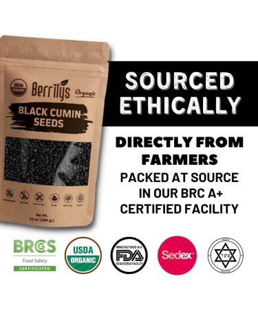 Berrilys Organic Black Cumin Seeds 284 GR Also Known as Nigella Sativa Kalonji and Black Cumin Seeds Used as Spice and Health Food Halal Vegan Gluten Free - Buy Online on GoSupps.com