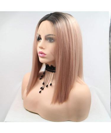 Buy Serenewewig 35.6 cm Short Bob Wig - Ombre-Rose Gold Synthetic Lace Front for Women | Pastel Pink Heating Adhesive | Perfect Bob Haircut - Buy Online on GoSupps.com