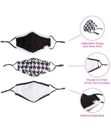 MIAMICA Fashion Cloth Face Mask - Houndstooth Black & White, Nose Wire, Double Layer, Adjustable Straps - Buy Online on GoSupps.com
