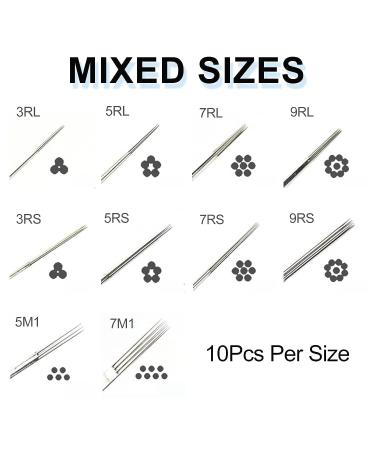 TONBAO Stick and Poke Needles Variety Pack - 100pcs 3RL, 5RL, 7RL, 9RL, 3RS, 5RS, 7RS, 9RS, 5M1, 7M1 - Buy Online on GoSupps.com