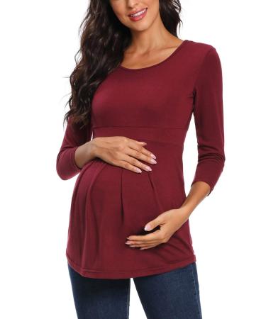 Love2Mi Maternity Top Short Sleeve Pregnancy T-Shirt Summer Tunic S Wine Red-l