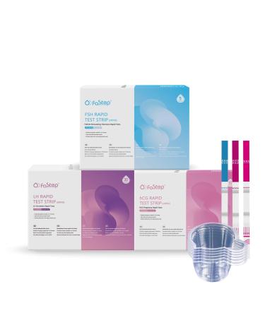 Fastep fertility test kit - complete set for the family planun - contains 5 tests FSH test strips 30 tests ovulation test strips 10 tests HCG pregnancy test strips and 50 urine cups
