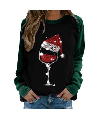 Women's Christmas Sweatshirts Cute Snowman Penguin Print O-Neck Raglan Top Shirt Pullover Comfy Warm Xmas Jumper Winter Long Sleeve Tops Loose Tunic Top Sweaters Z12-green XL