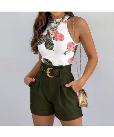 Womens 2 Piece Casual Matching Outfits Suits Trouser Suits Sleeveless Blazers Jacket Wide Leg Trouser Pants Suits Set 1014-sasnx-green#4 XL - Buy Online on GoSupps.com