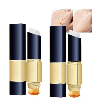 WRANBAO Color Changing Foundation Stick 2in1 Foundation Stick with Brush Hydrating Double Head Concealer Full Coverage Concealer Lightening Sweat and Water Resistant 2 Pack Natural 2 Pack Natural