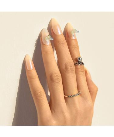 Sethexy Shiny Stilettos - Medium False Nails with Sparkle Butterfly Design | 24 pcs Acrylic Press-On Nails for Women & Girls - Buy Online on GoSupps.com