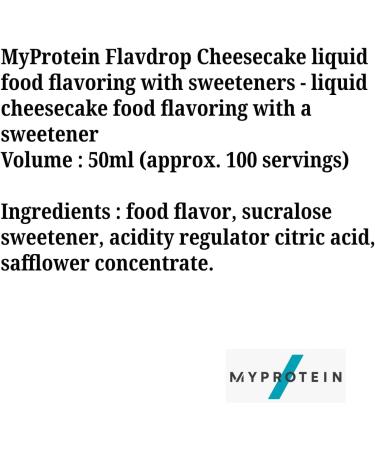 Buy Myprotein Flavdrops Cheesecake 50ml Enhance Your Recipes with Delicious Flavoring | International Shipping Available - Buy Online on GoSupps.com