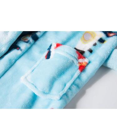 Xinne Soft Bathrobe for Young Girls - Cute Pattern Flannel Hoodie Pajamas Nightwear in Blue Sky (120/5T) - International Shipping Available - Buy Online on GoSupps.com